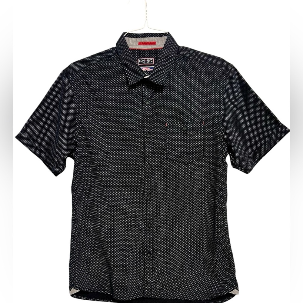 LON NYC Mens Navy Short Sleeve Button Down Shirt Contrasting Trim Size L
